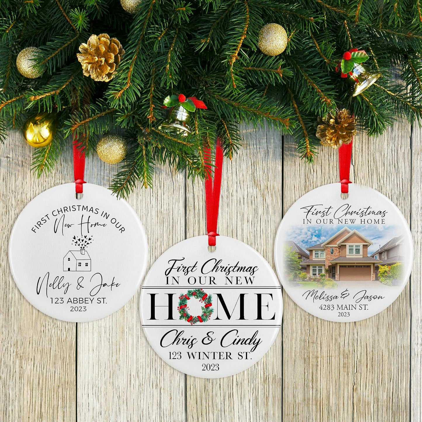 Custom New Home Ornament 2024 w/Your Home Photo, Address - 3" Our 1st Christmas in Our New Home Christmas Keepsake Ornament w/Optional Gift Box, Personalized Newlywed