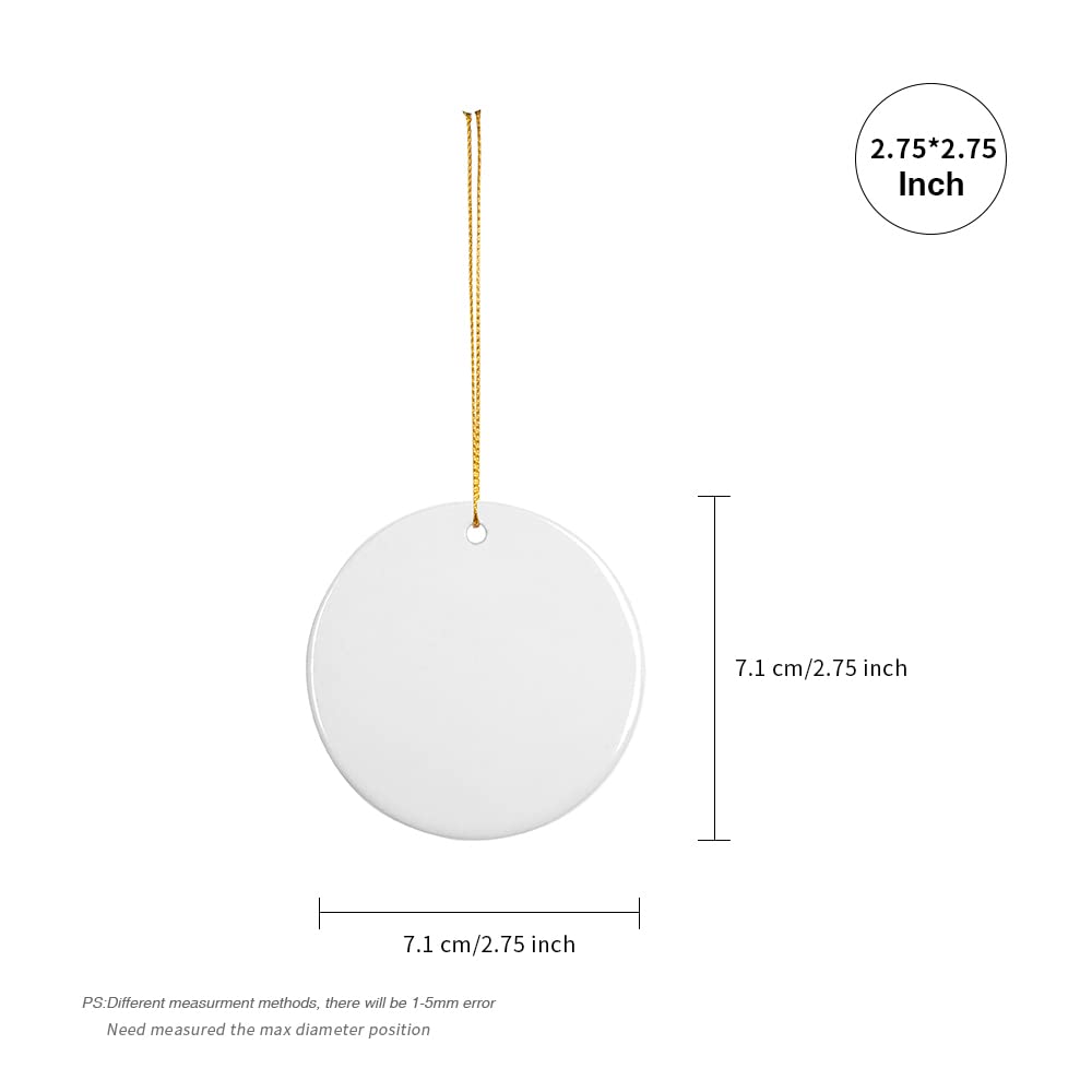 PYD Life 25 PCS Sublimation Ceramic Ornaments Bulk White 2.75 Inch Round Blank with Gold String for Crafting DIY Personalized Christmas Home Decor Bulk