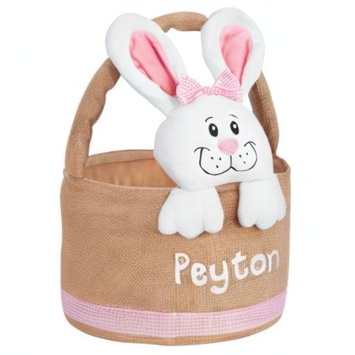 Let's Make Memories Personalized Easter Basket for Kids - Custom - For Boys and Girls - Fillable - With Optional Easter Basket Stuffers - 3-D Stuffed Bunny in Burlap - Pink
