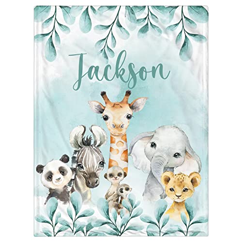 UJDUYSD Personalized Baby Blanket for Boys, Custom Baby Blanket with Name Super Soft Personalized Name Blankets for Kids, Custom Animals Blankets for Infant Toddler, Babys Gifts for Birthday