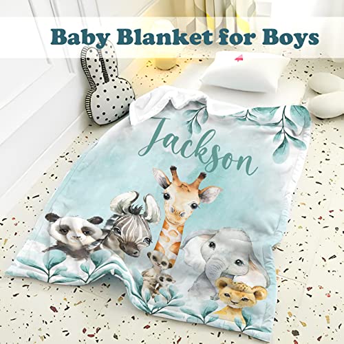 UJDUYSD Personalized Baby Blanket for Boys, Custom Baby Blanket with Name Super Soft Personalized Name Blankets for Kids, Custom Animals Blankets for Infant Toddler, Babys Gifts for Birthday
