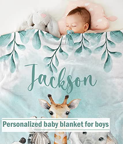 UJDUYSD Personalized Baby Blanket for Boys, Custom Baby Blanket with Name Super Soft Personalized Name Blankets for Kids, Custom Animals Blankets for Infant Toddler, Babys Gifts for Birthday