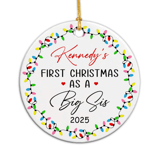 BixDori First Christmas As A Big Sis Personalized Ceramic Ornament 2025, Sibling Keepsake