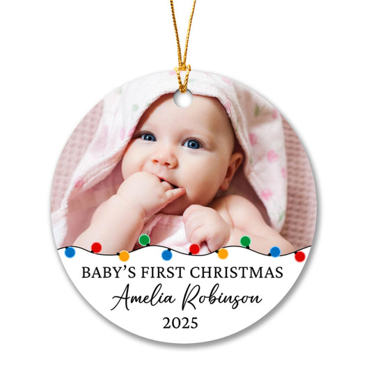 Cenluxy Add Photo Baby's First Christmas Ornament 2023, Personalized Picture Frame Baby's 1st Xmas Ornament Gifts Baby Boy Girl Kids, Baby's Name Born Date Photo Custom Ornament, Christmas Tree Decor
