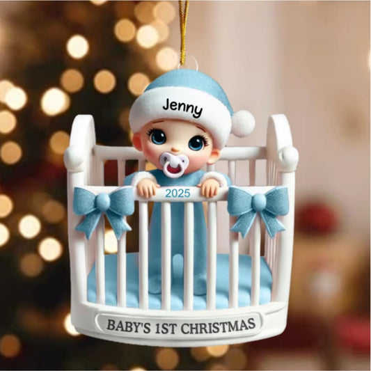 Baby Inside Crib 3D Effect Baby's First Christmas 2025 Personalized Acrylic Ornament, Personalized Baby Inside Crib Christmas Ornaments, Babies 1st Christmas Ornament 2025, Baby Shower Gifts 2025