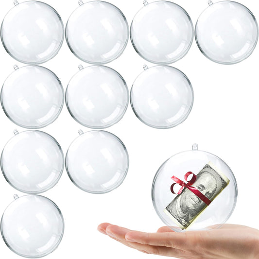 Jishi 10pk Clear Plastic Fillable Ornaments for Crafts 80mm Christmas Ornaments Balls, Clear Acrylic DIY Ornaments Christmas Tree Decorations, Hanging Christmas Decorations Indoor Home Decor Supplies