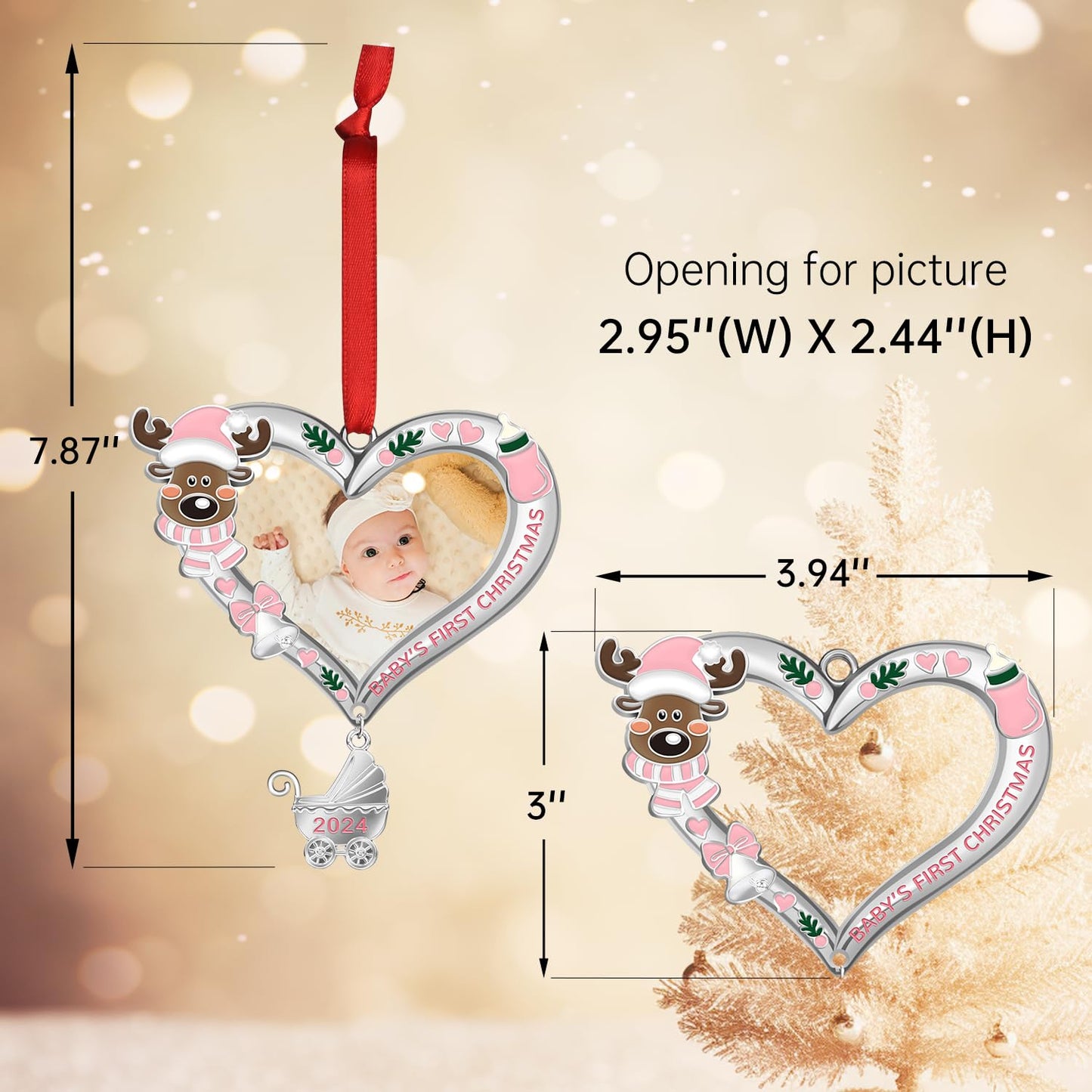 Babys First Christmas Ornament 2024 Girl – My First Christmas Xmas Tree Picture Frame Ornament – Personalized 1st Christmas Baby Ornament 2024 – Ornament for Newborn