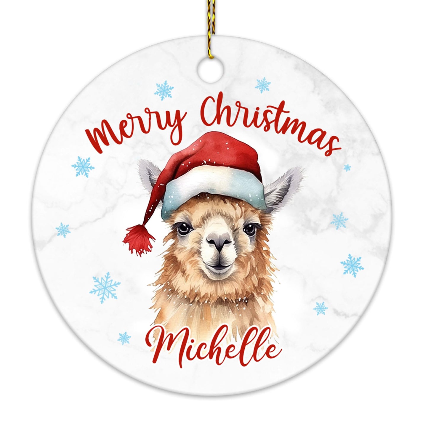 Hyturtle Personalized Christmas Ornament Gifts for Llama Lover - Llama Xmas Custom Name Ceramic Ornament - Cute Animal Lover Gifts for Women Kids Family - Xmas Tree Hanging Decoration