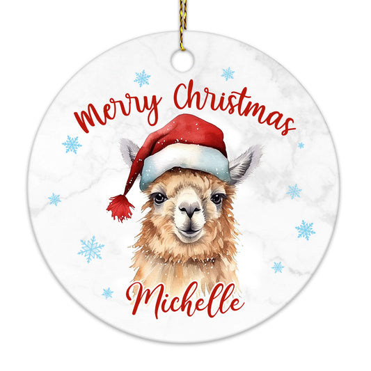 Hyturtle Personalized Christmas Ornament Gifts for Llama Lover - Llama Xmas Custom Name Ceramic Ornament - Cute Animal Lover Gifts for Women Kids Family - Xmas Tree Hanging Decoration