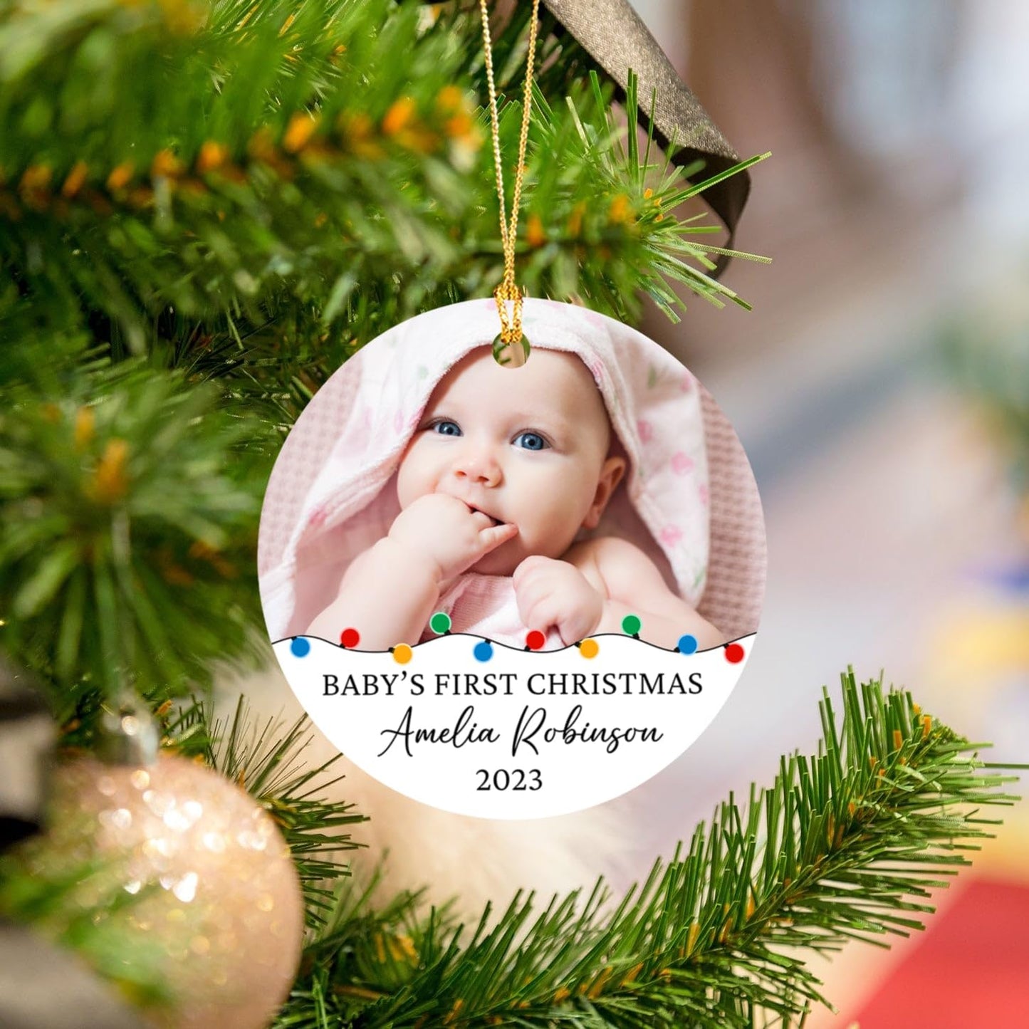 Cenluxy Add Photo Baby's First Christmas Ornament 2023, Personalized Picture Frame Baby's 1st Xmas Ornament Gifts Baby Boy Girl Kids, Baby's Name Born Date Photo Custom Ornament, Christmas Tree Decor