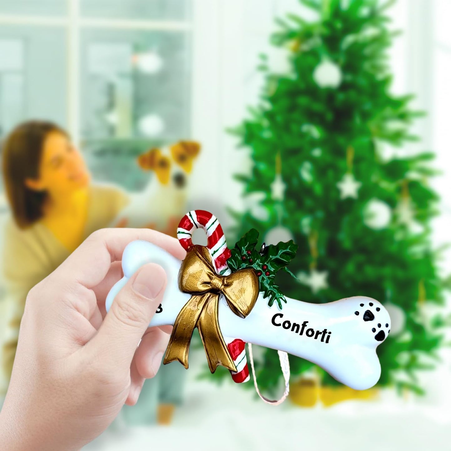 Personalized Dog Bone Christmas Ornament 2025, Custom Polyresin Hanging Dog Bone Ornament for Xmas Tree Decoration Holiday Family Decor Gifts