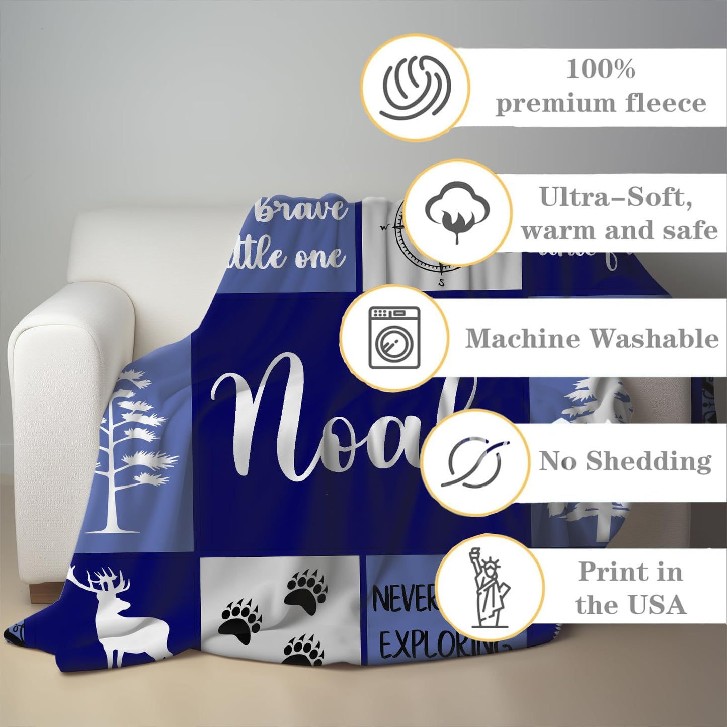 Personalized Baby Blankets with Name, Customized Name Blankets for Kids, Woodland Baby Blanket Personalized, Custom Baby Blanket for Boys, Girl, Baby Boy Newborn Soft