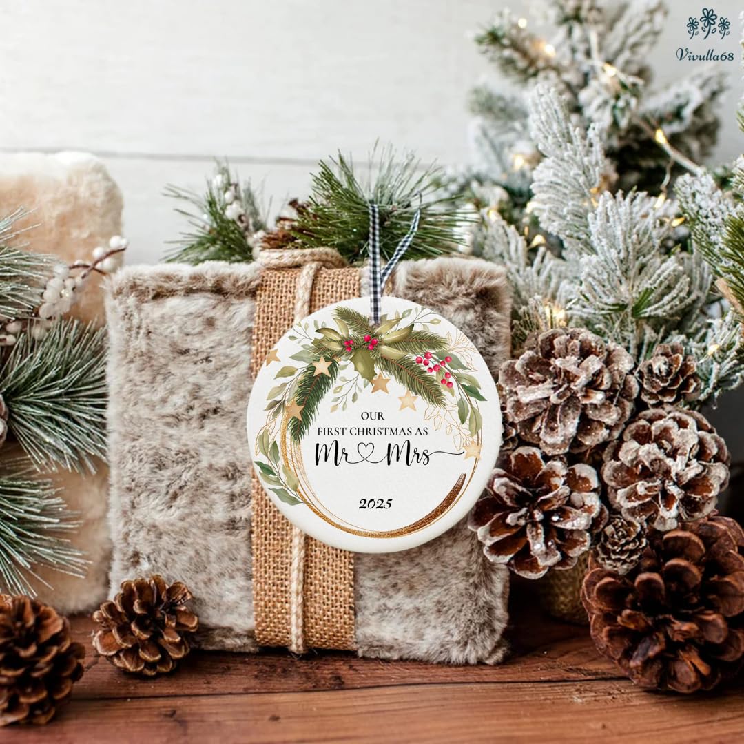 Wedding Gifts for Couple, Our First Christmas Married Ornament 2025, First Christmas Married Ornament, 1st Xmars As Mr and Mrs, Newlywed Gifts for Couples 2025, Bridal Shower Wedding Gift