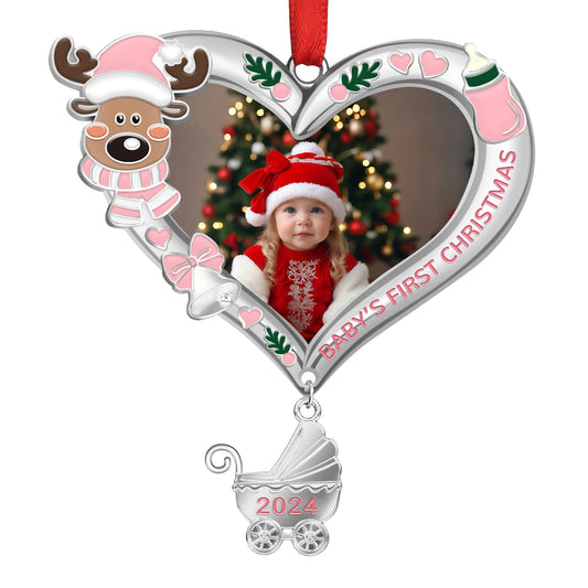 Babys First Christmas Ornament 2024 Girl – My First Christmas Xmas Tree Picture Frame Ornament – Personalized 1st Christmas Baby Ornament 2024 – Ornament for Newborn