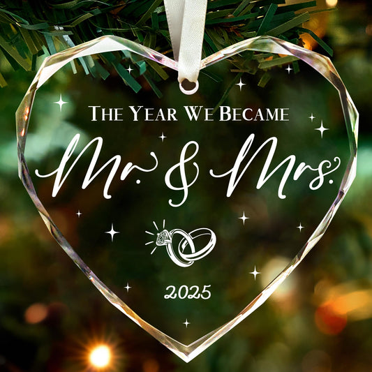 THDZS Wedding Gifts, Mr & Mrs Ornament 2025, Bridal Shower Gifts, Just Married Gift for Newlywed Couple, Bride, Crystal Glass Ornament