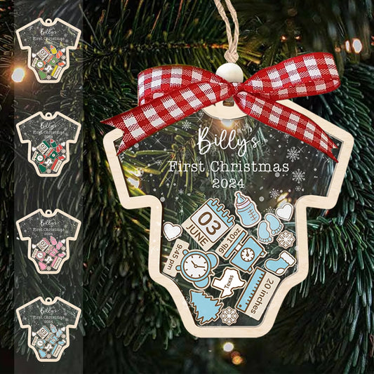 Baby's First Christmas Ornament 2024 Girl Boy - Baby Onesie Personalized Christmas Ornaments, Custom Babys 1st Christmas Ornament 2024 Name, Birthdate, Weight, Height for Newborn
