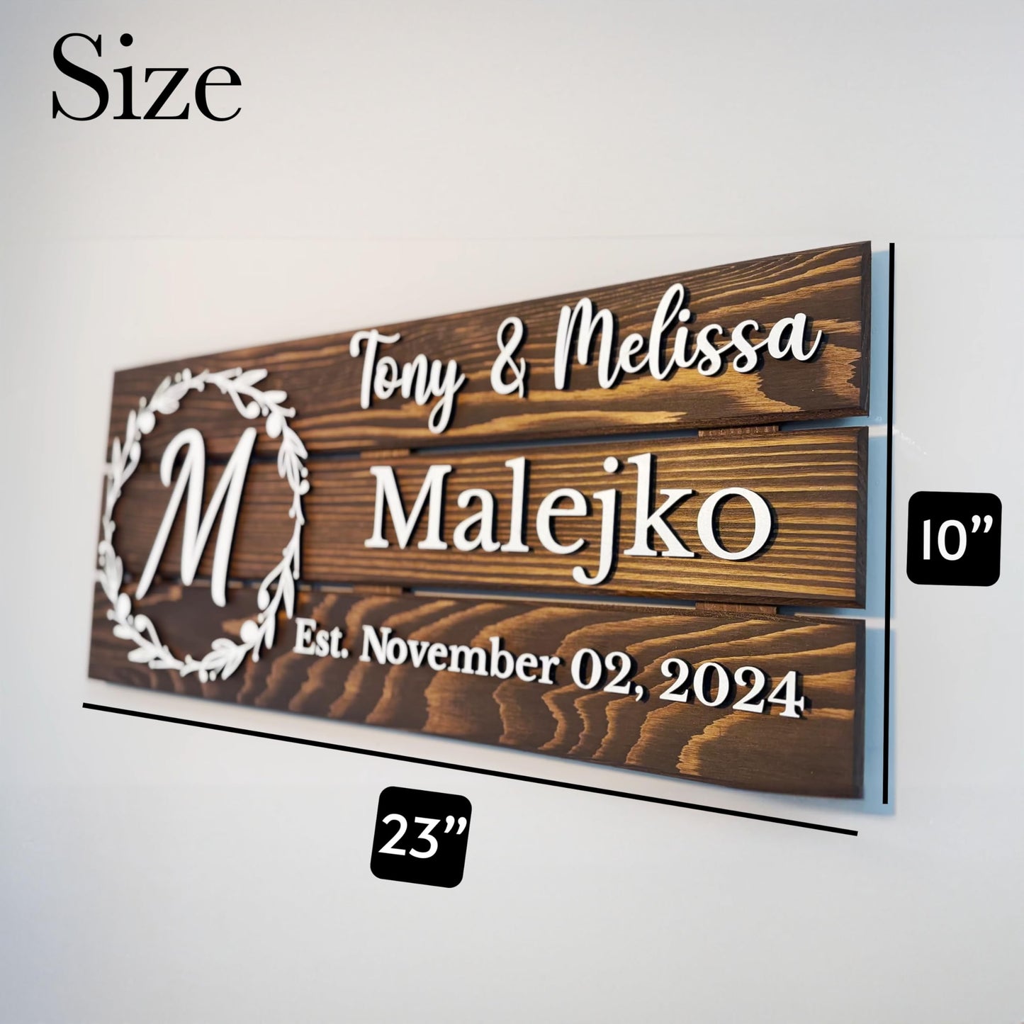Personalized Wooden Monogram Family Sign with Couples Names, Custom Name Sign, Unique Wedding Gift for Couples, Rustic Established Date Plaque, Anniversary Gifts for Wife or Husband Gifts