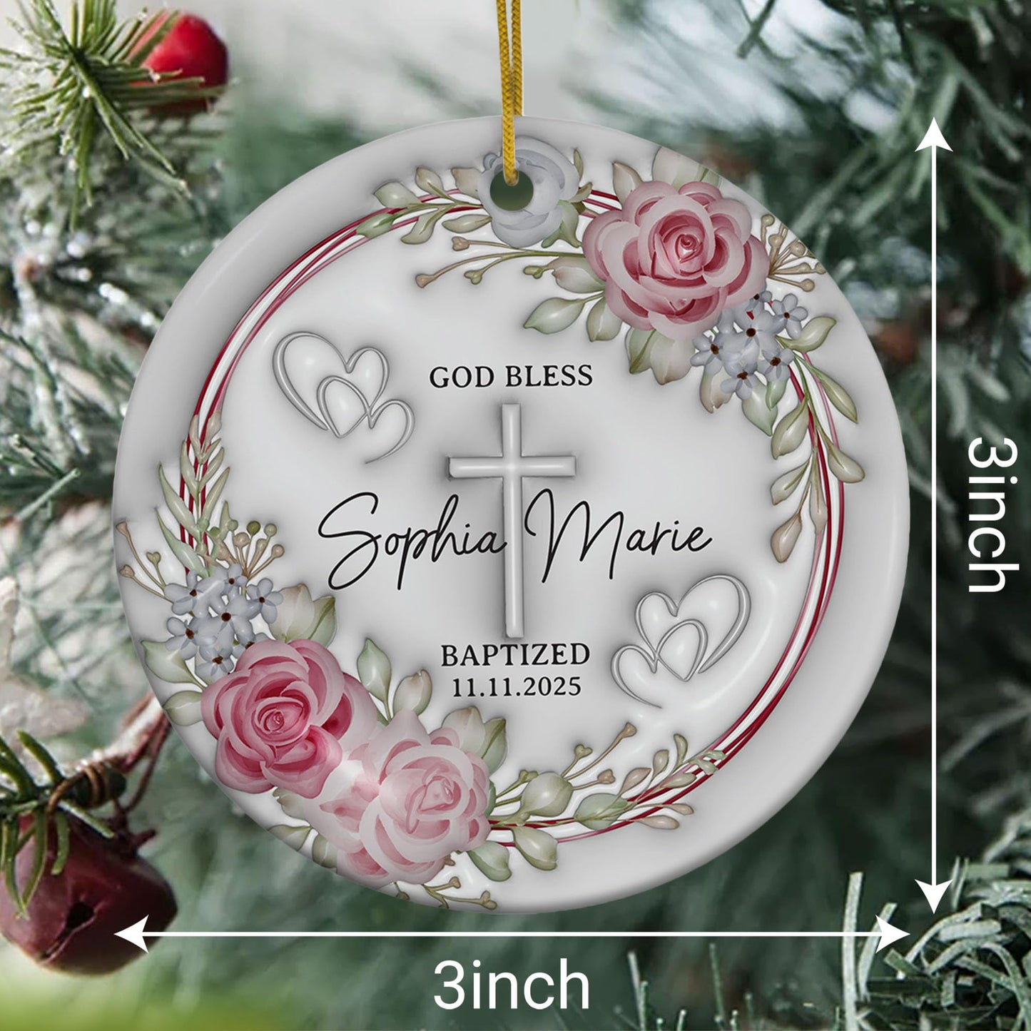 Personalized Christian Custom 3D Inflated Effect Ornament, Custom Name Religious Easter Decorations, Ornaments Gift for Women, Woman, Gifts for Women God Bless Baptized Christmas Ornament 2025