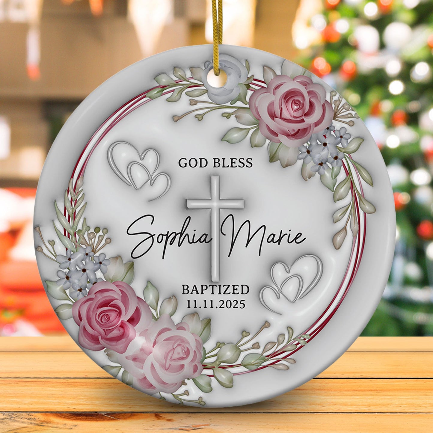 Personalized Christian Custom 3D Inflated Effect Ornament, Custom Name Religious Easter Decorations, Ornaments Gift for Women, Woman, Gifts for Women God Bless Baptized Christmas Ornament 2025