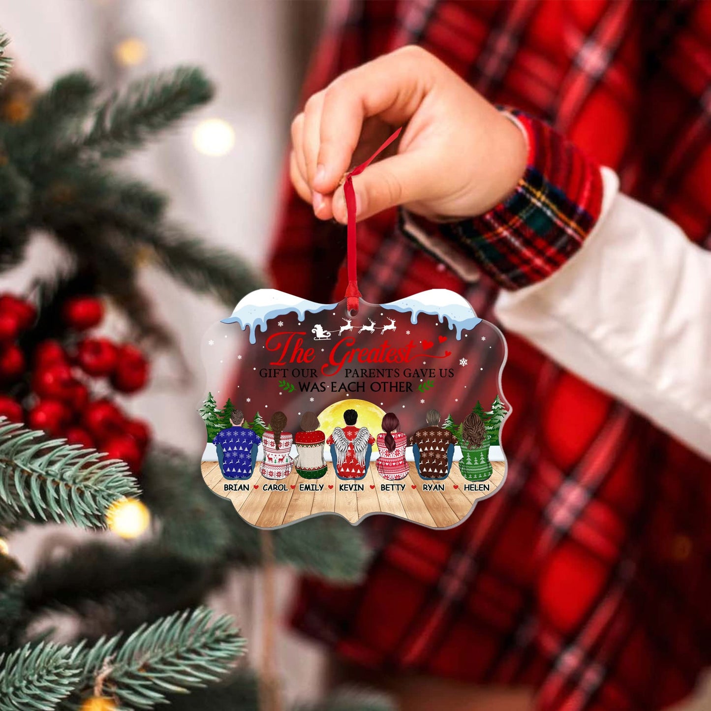 MUCHNEE Personalized Siblings Christmas Ornament 2024, Cousin Ornament, Sisters & Brothers Ornament, Custom Portrait & Name Up to 8 Person Acrylic Ornaments, Memorial Gifts for Loss of Loved One