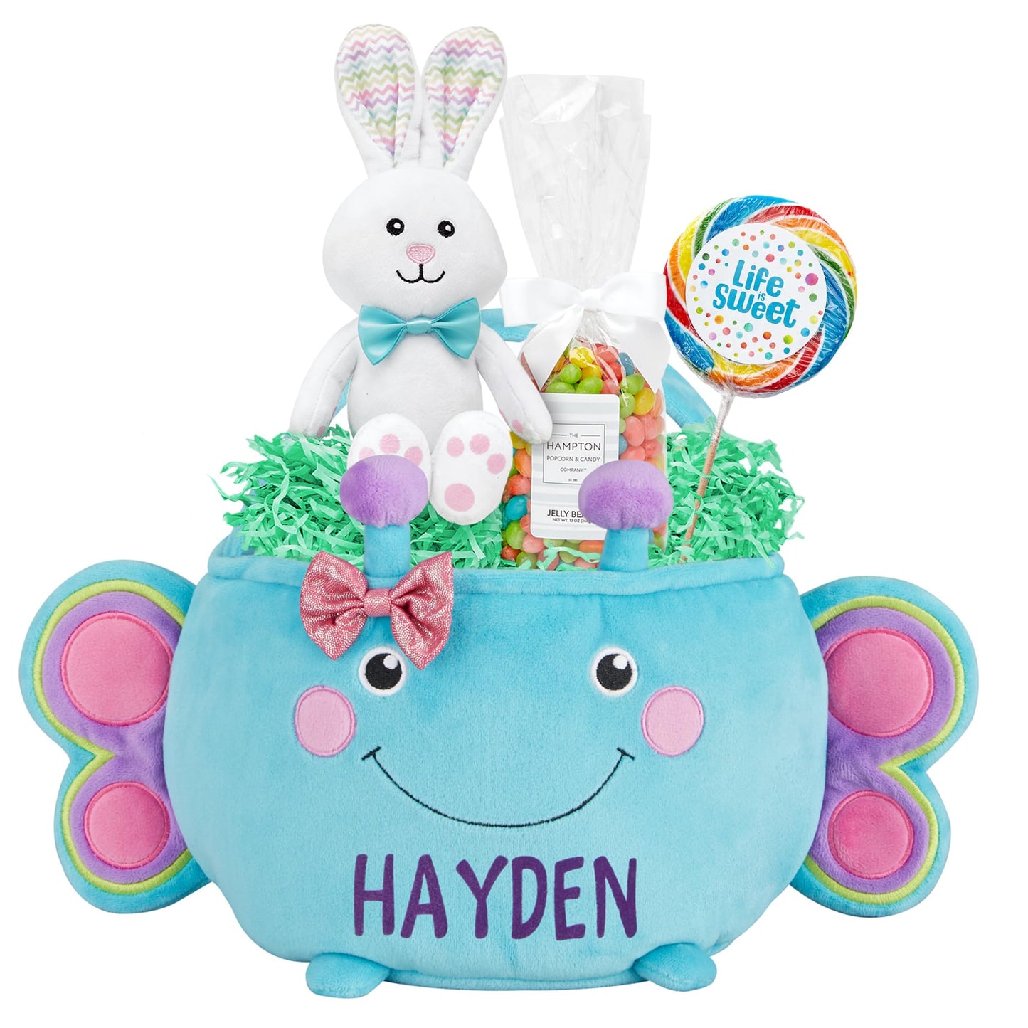 Let's Make Memories Personalized Easter Basket for Kids - Plush Furry Critter - For Boys and Girls - Custom Name - Fillable - With Optional Easter Basket Stuffers - Butterfly