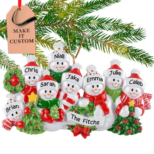 Personalized Large Family of 8 Ornament 2025 | Free 24h Customization | Laser Engraved Snowman Christmas Ornaments for Tree | Custom Gift Wrapped Festive Holiday Keepsake for Eight Persons