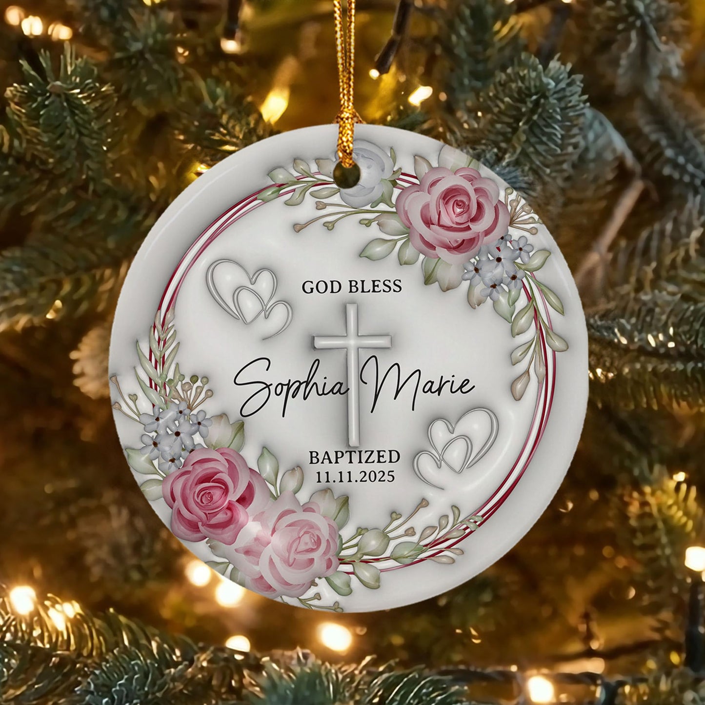 Personalized Christian Custom 3D Inflated Effect Ornament, Custom Name Religious Easter Decorations, Ornaments Gift for Women, Woman, Gifts for Women God Bless Baptized Christmas Ornament 2025