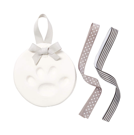Pearhead Pet Paw Print Keepsake Ornament Kit - DIY Hanging Clay Keepsake for Dogs & Cats, Pet's First Christmas Ornament, Customized Family Ornament, 3 Ribbons