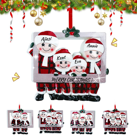 Personalized Picture Frame Christmas Ornament 2025 – Resin Tree Ornament with DIY Name Pendant, Happy Family Decor, 3D Cute Personalized Christmas Ornaments for Tree (Family of 4)