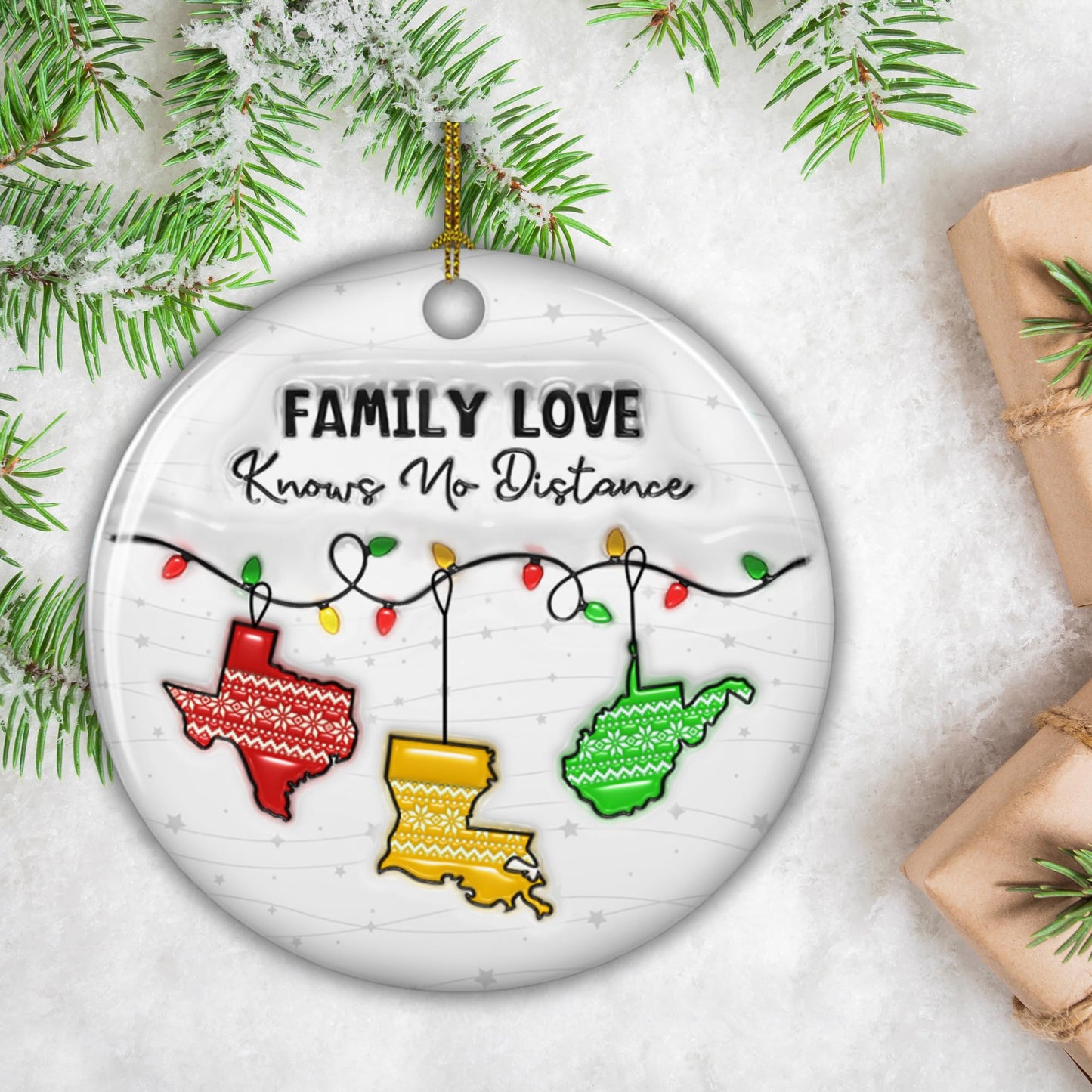 WRAPPINESS Family Love Knows No Distance - Personalized Custom 3D Inflated Effect Ceramic Ornament, Xmas Ornament Keepsake for Long Distance Family, Sisters, Siblings