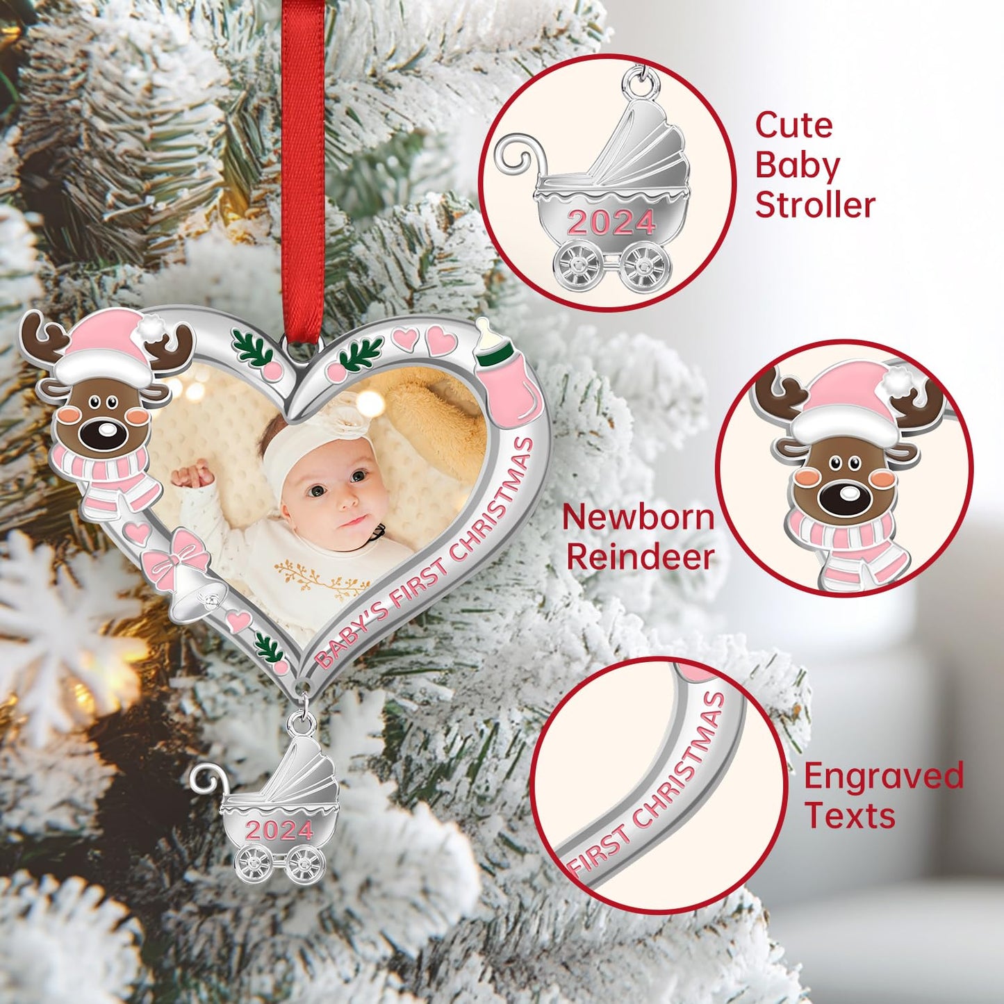 Babys First Christmas Ornament 2024 Girl – My First Christmas Xmas Tree Picture Frame Ornament – Personalized 1st Christmas Baby Ornament 2024 – Ornament for Newborn