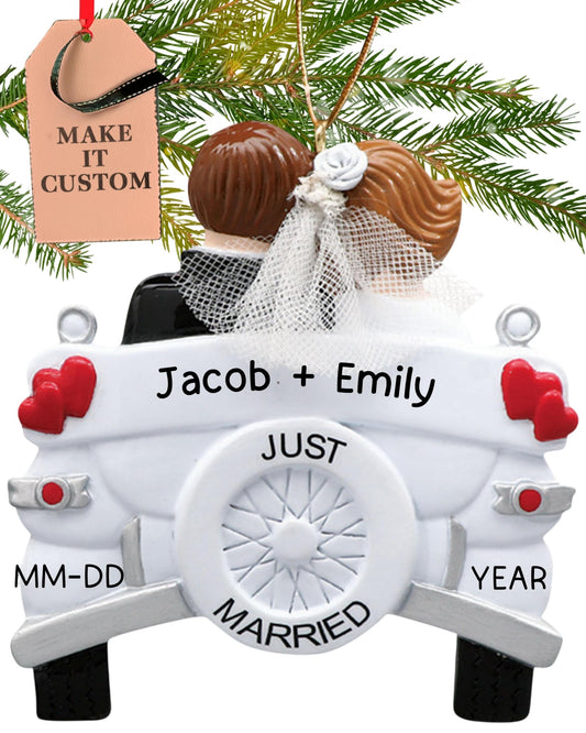 Personalized Wedding Ornament 2025 | Free 24h Customization | Laser Engraved Couple Christmas Ornaments for Tree | Custom Gift Wrapped Just Married Car Keepsake for Newly Weds