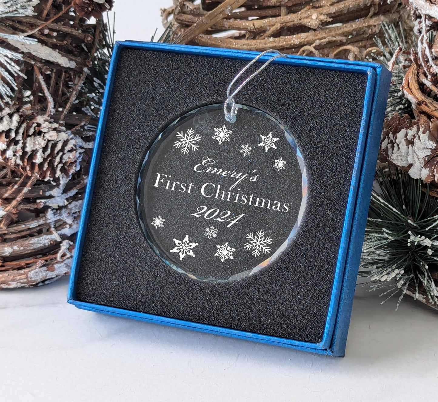 Personalized Crystal First Christmas Ornament with Gift Box
