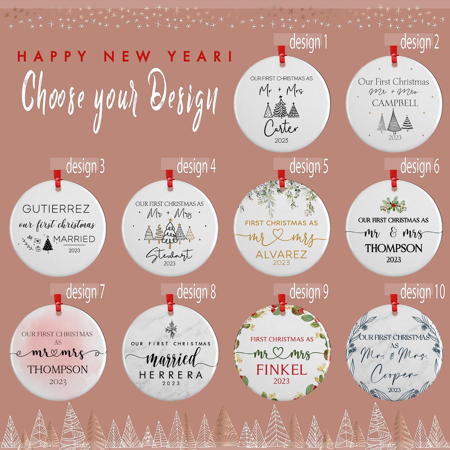 Our First Christmas as Mr Mrs Ornament 2024-3" Personalized Married Ornament for Couples - 10 Designs - Newlywed Gifts for Christmas #4