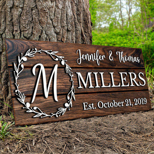 Personalized Wooden Monogram Family Sign with Couples Names, Custom Name Sign, Unique Wedding Gift for Couples, Rustic Established Date Plaque, Anniversary Gifts for Wife or Husband Gifts
