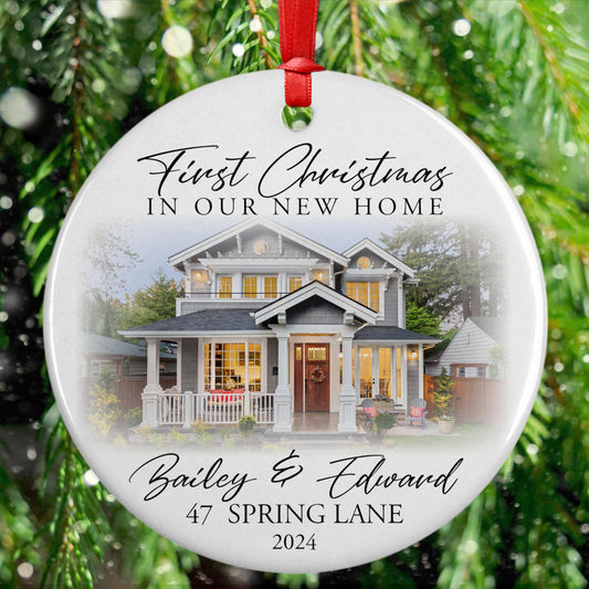 Custom New Home Ornament 2024 w/Your Home Photo, Address - 3" Our 1st Christmas in Our New Home Christmas Keepsake Ornament w/Optional Gift Box, Personalized Newlywed