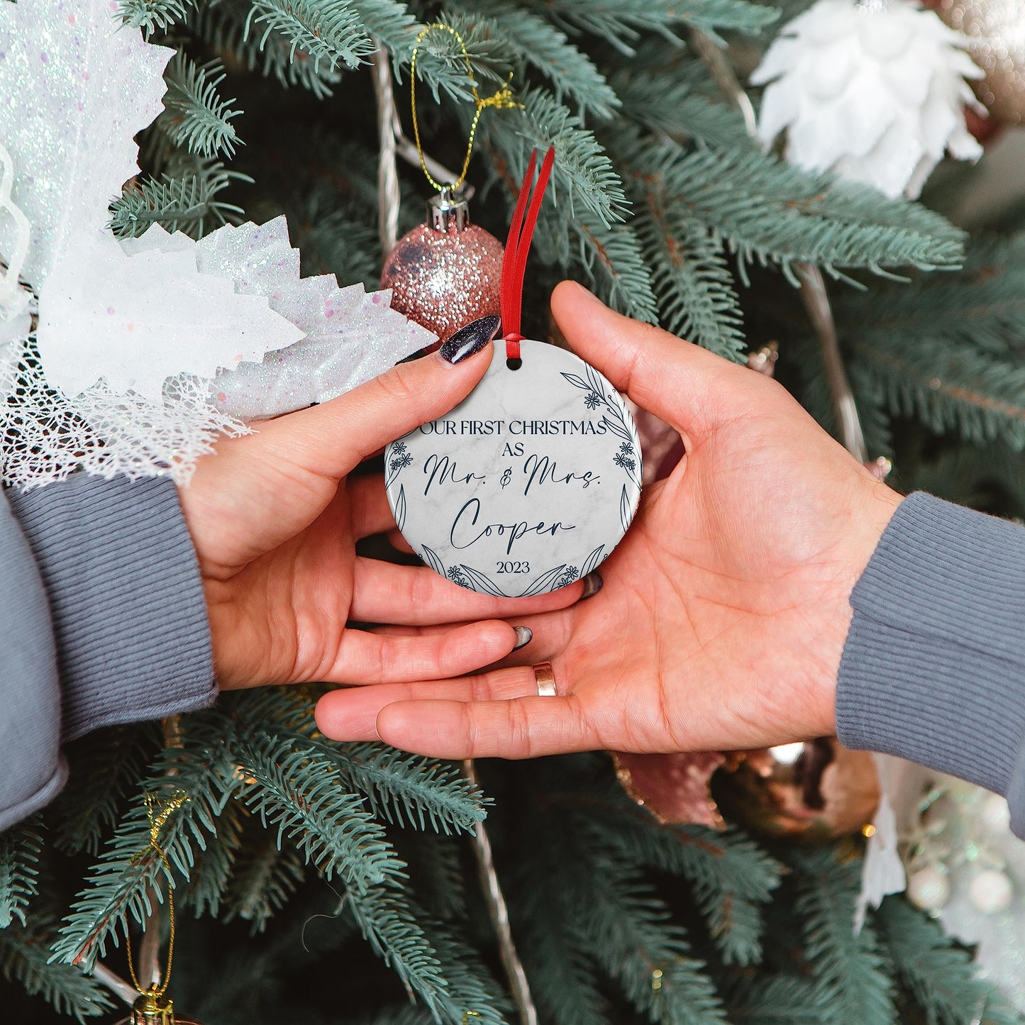 Our First Christmas as Mr Mrs Ornament 2024-3" Personalized Married Ornament for Couples - 10 Designs - Newlywed Gifts for Christmas #4